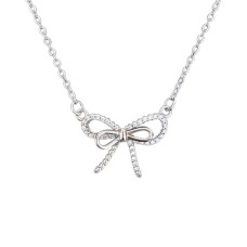 KALYERING Silver Necklace for Women - Bow Necklace Elegant Silver Mini Bow Pendant Necklace - Trendy & Adorable Design for Women Silver Jewelry Gift