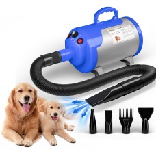 Dog Dryer Blower, Very Quiet, 5.2 HP / 3800W Motor, Adjustable Speed, Dog Grooming Dryer Blower with 4 Different Nozzles and Flexible Hose