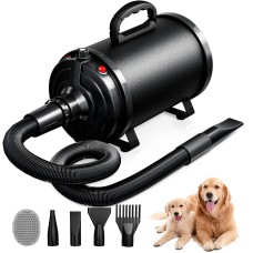 Blanlody Dog Hair Dryer Blaster 3200W/4.5HP Pet Grooming Hair Dryer Low Noise Temperature Heater with 5 Different Nozzles and Pet Grooming Brush