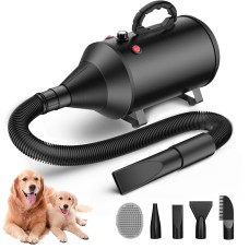 High Velocity Blow Dryer for Dogs,5.2HP/ 3800W Dog Blower Grooming Dryer,Adjustable Speed & Temp Pet Dryer with 4 Nozzles Detachable hose,Black