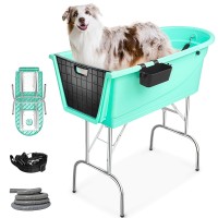 Dog Washing Station, Portable Dog Grooming Tub, Dog Bathing Station,Anti-Slip Design,Foldable Base Pet Wash Station for Washing & Grooming Medium and Large Size Dogs Indoor & Outdoor,Green